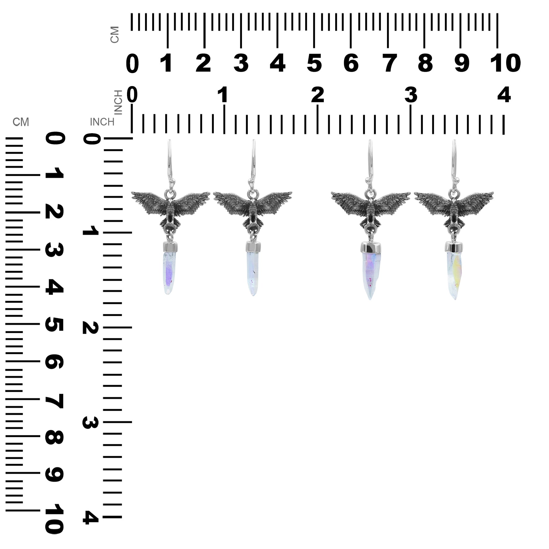 Starborn Angel Aura Quartz Crystal in Sterling Silver Eagle Earrings