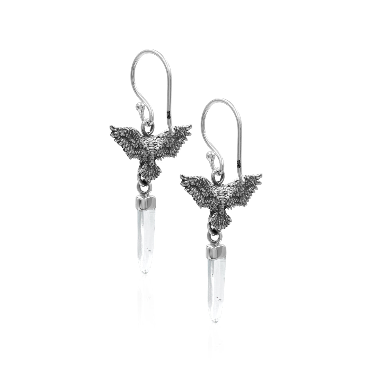 Starborn Quartz Crystal in Sterling Silver Eagle Earrings