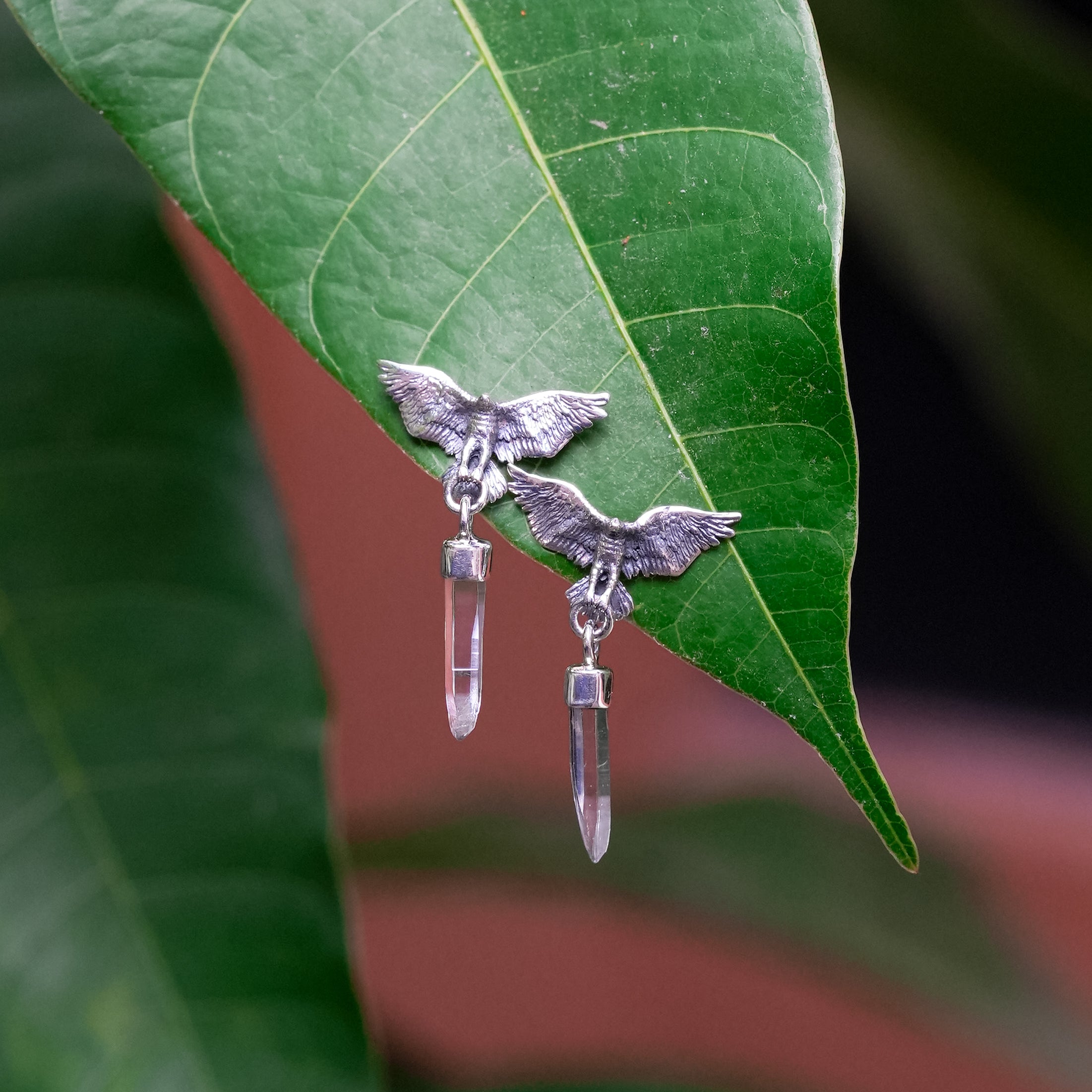 Starborn Quartz Crystal in Sterling Silver Eagle Earrings