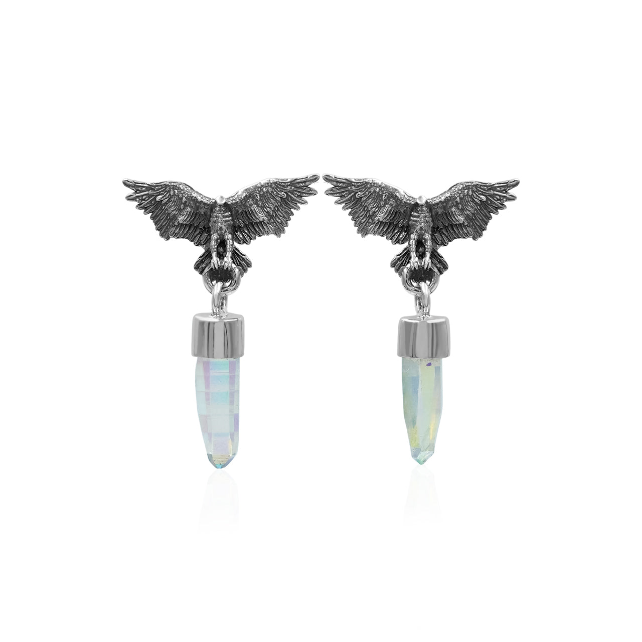 Starborn Angel Aura Quartz Crystal in Sterling Silver Eagle Earrings