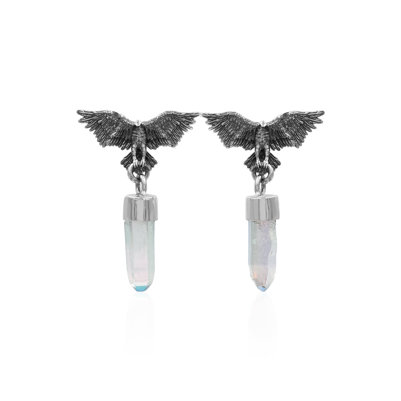 Starborn Angel Aura Quartz Crystal in Sterling Silver Eagle Earrings