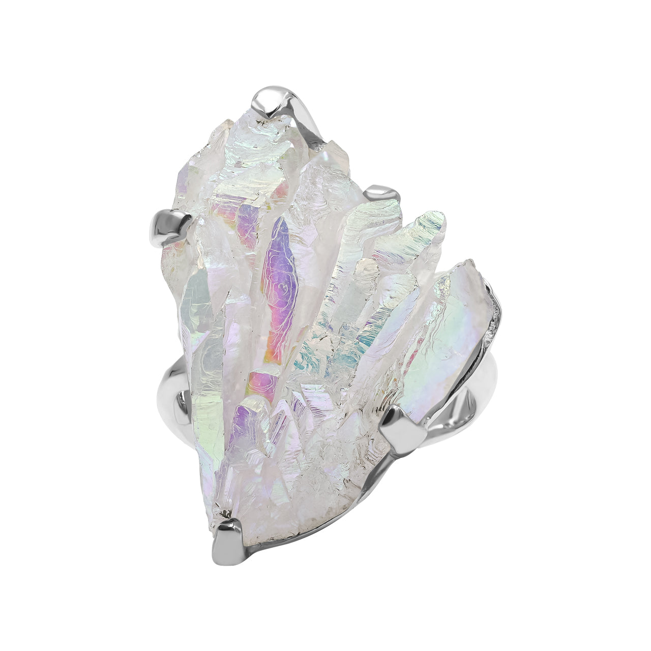 Starborn Angel Aura Quartz Crystal Ring in Sterling Silver