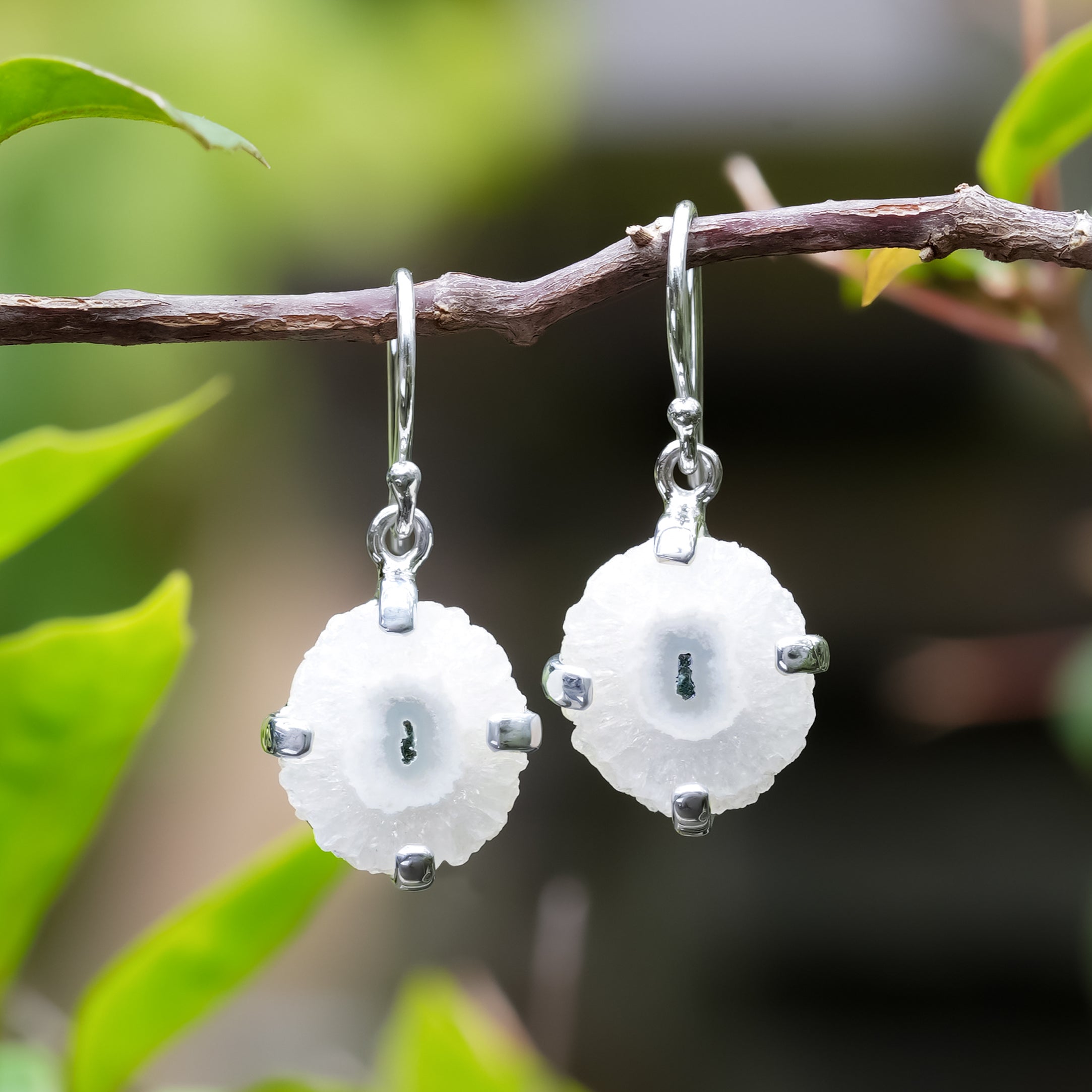 Aretes con juego de puntas y rosetas de cuarzo Starborn (pequeños) en plata de ley