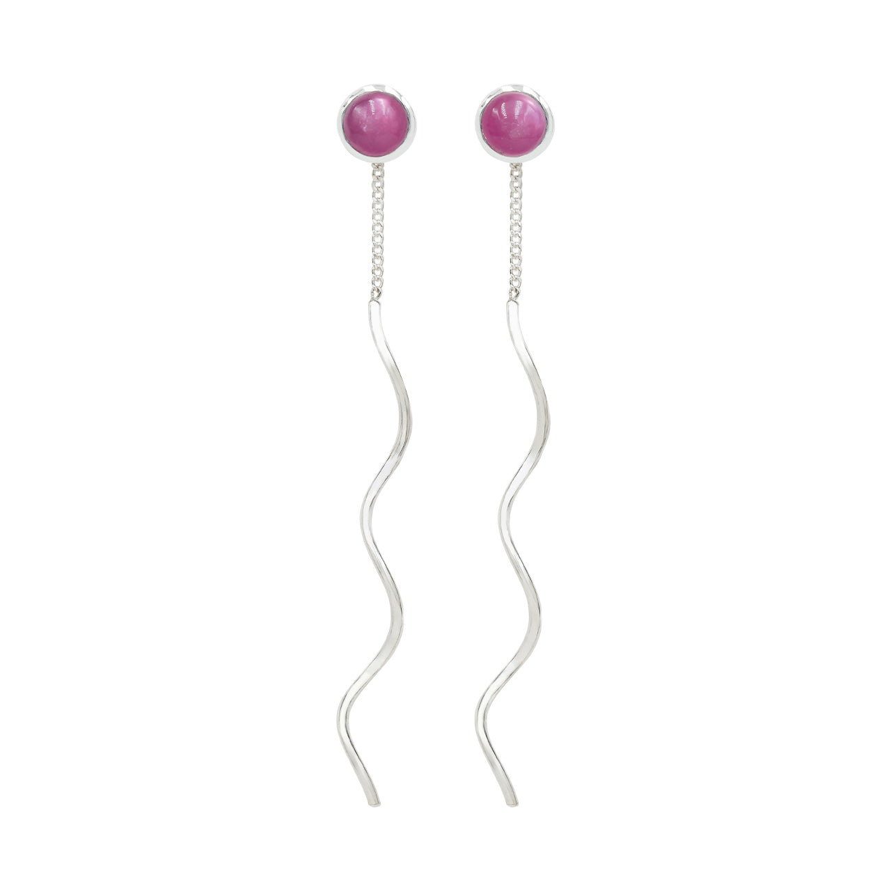 Starborn Polished Gemstone Stud Earrings with Flowing Curled Wire Drop in Sterling Silver