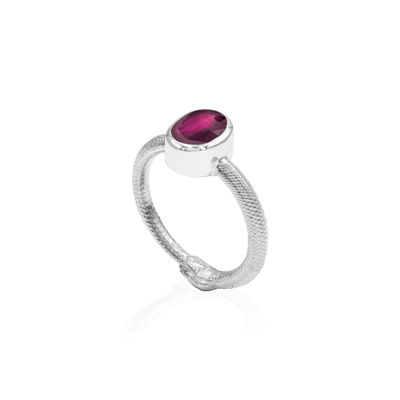 Starborn Ouroboros Ring with Faceted Ruby in Sterling Silver