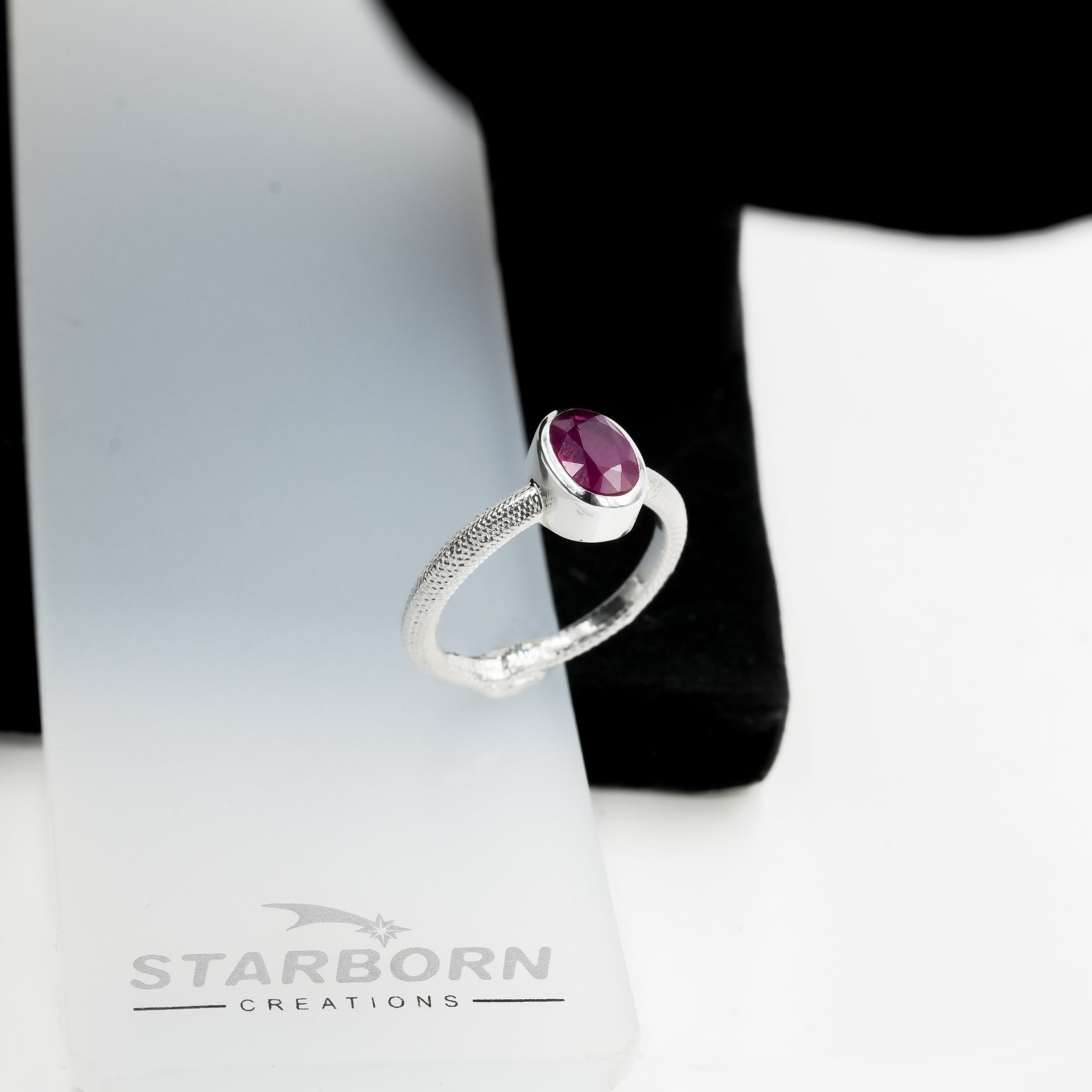 Starborn Ouroboros Ring with Faceted Ruby in Sterling Silver