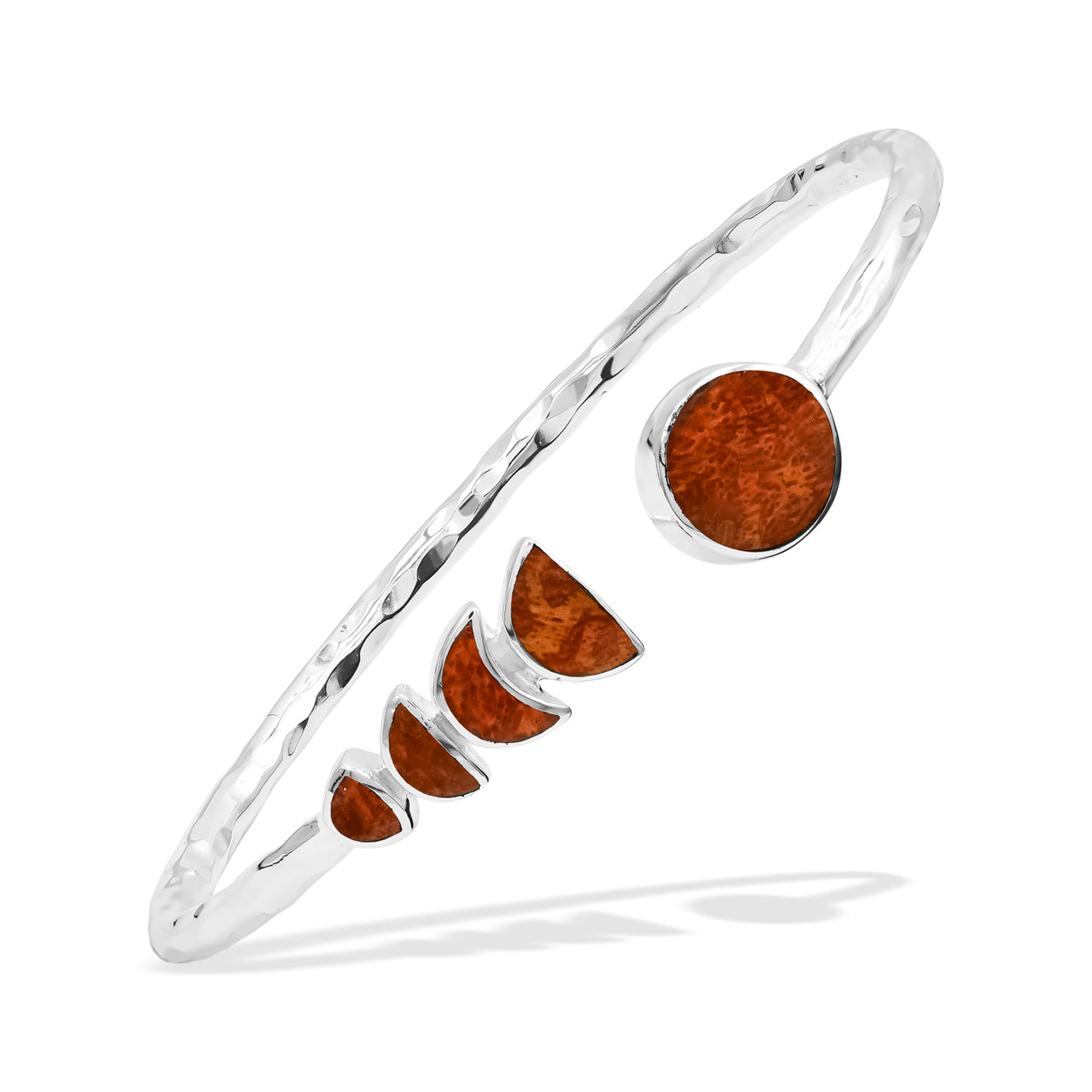 Brazalete abierto Starborn con diseño de piedras preciosas en fase lunar en plata de ley