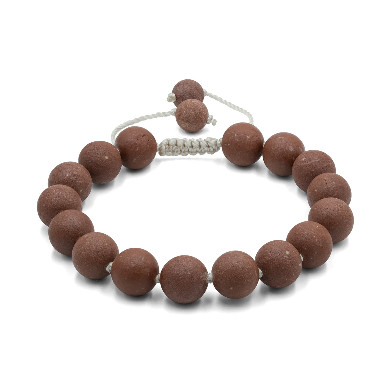 Sedona Vortex Red Rock adjustable beaded bracelet on white nylon thread featuring 10 mm, 16 pieces beads.