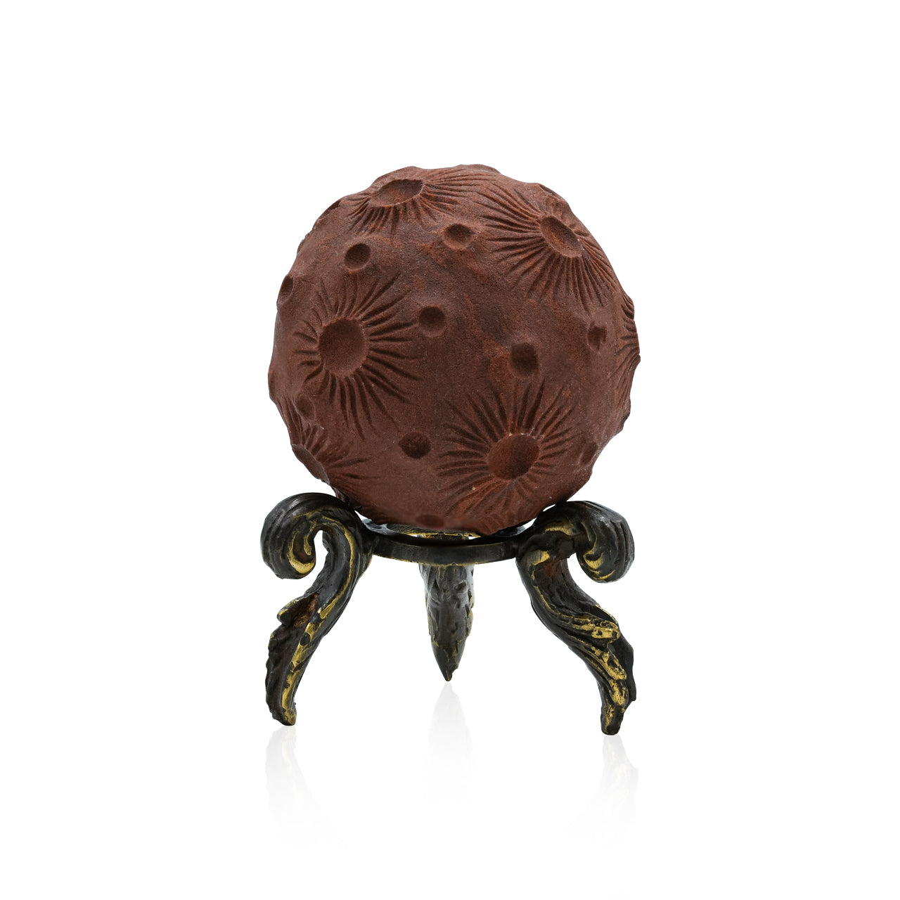 Starborn Carved "Moon" Sedona Vortex Red Rock Sphere Display with Brass Stand