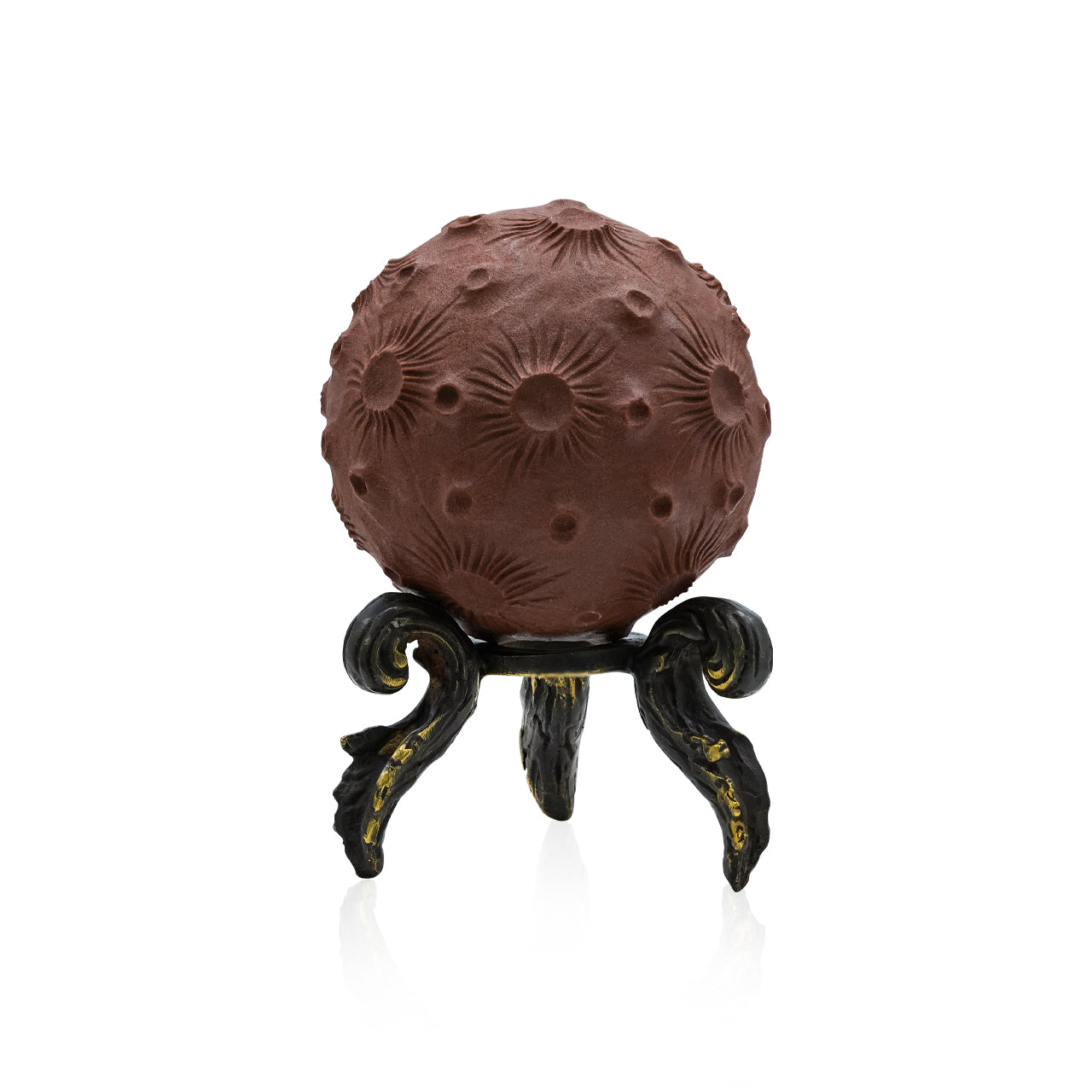 Starborn Carved Moon Sedona Vortex Red Rock Sphere Display with Brass Stand