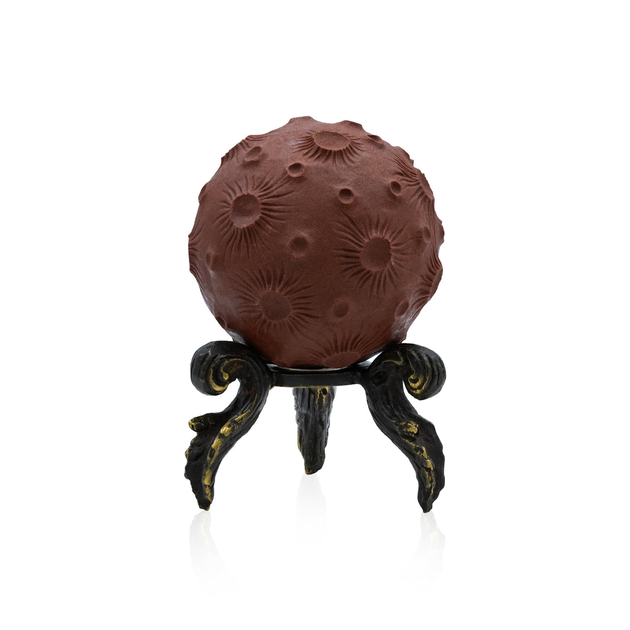 Starborn Carved "Moon" Sedona Vortex Red Rock Sphere Display with Brass Stand