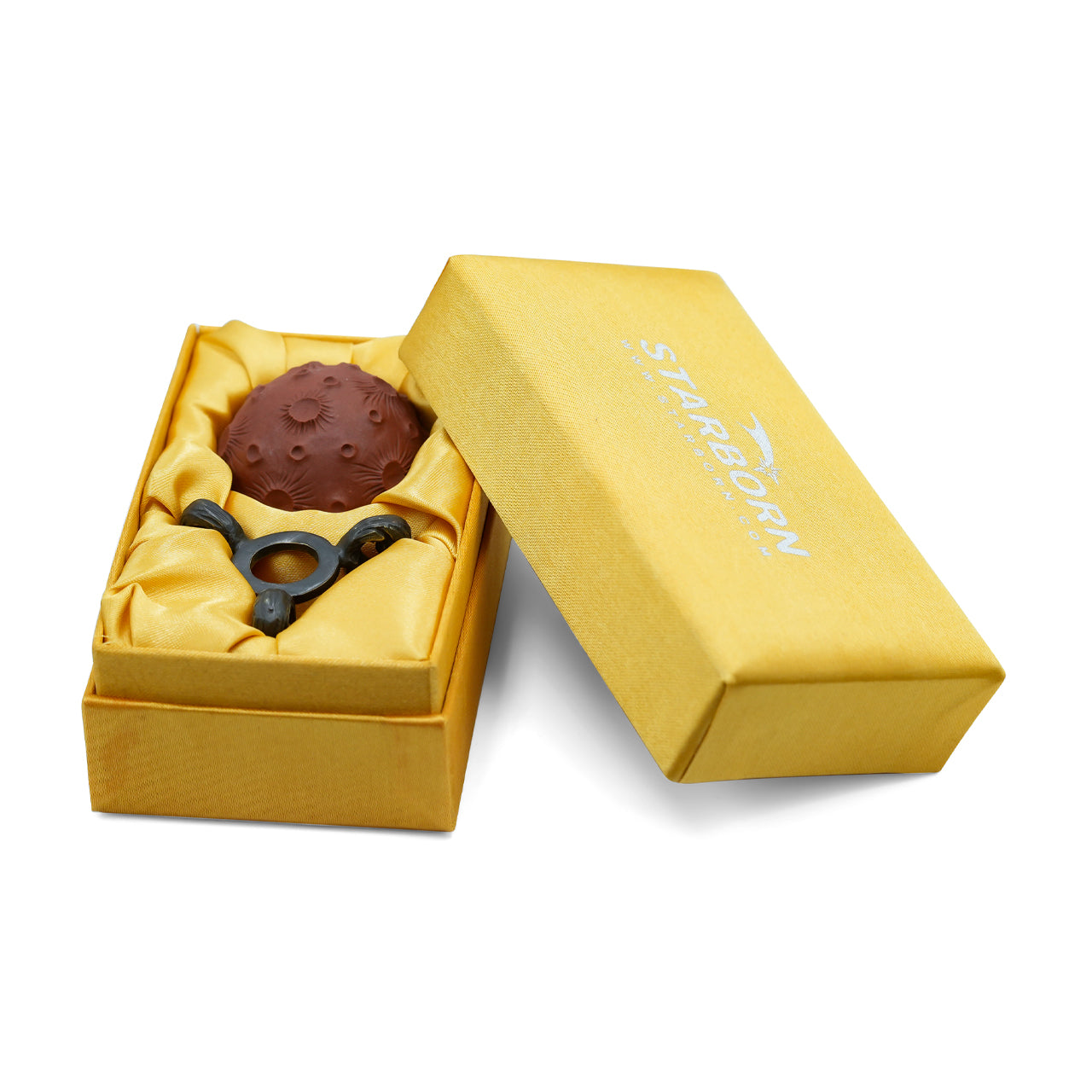 Starborn Carved Moon Sedona Vortex Red Rock Sphere Display with Brass Stand