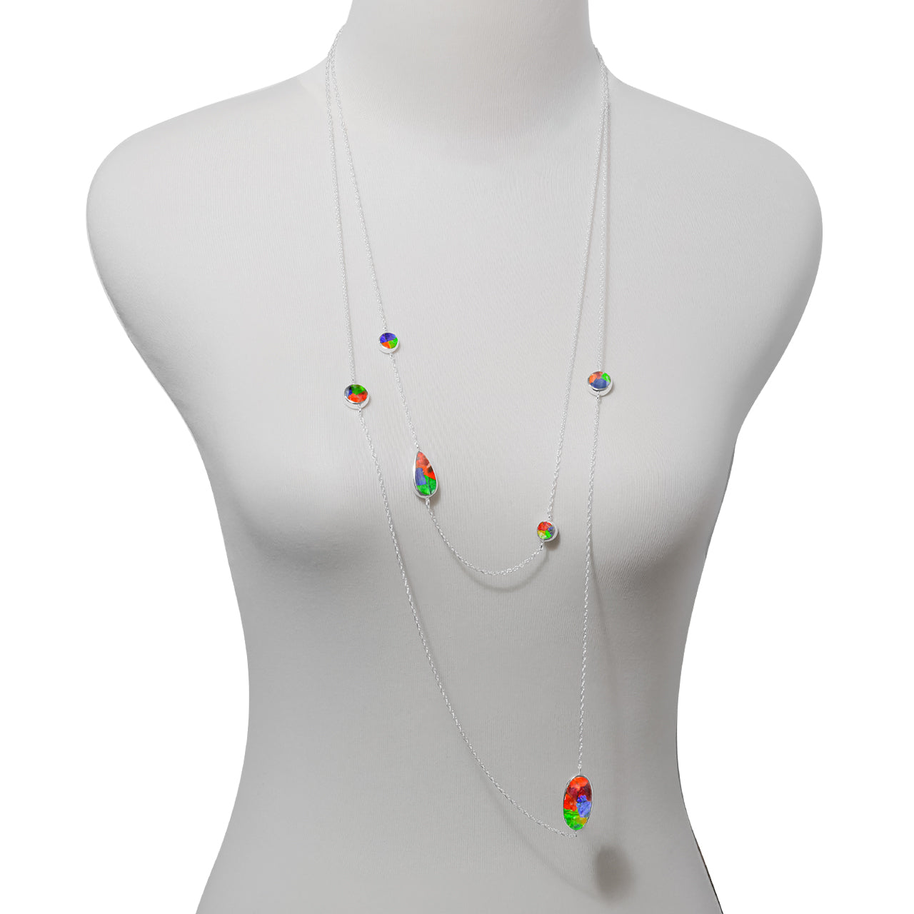 Reversible Ammolite & Abalone Shell Double Layer Necklace