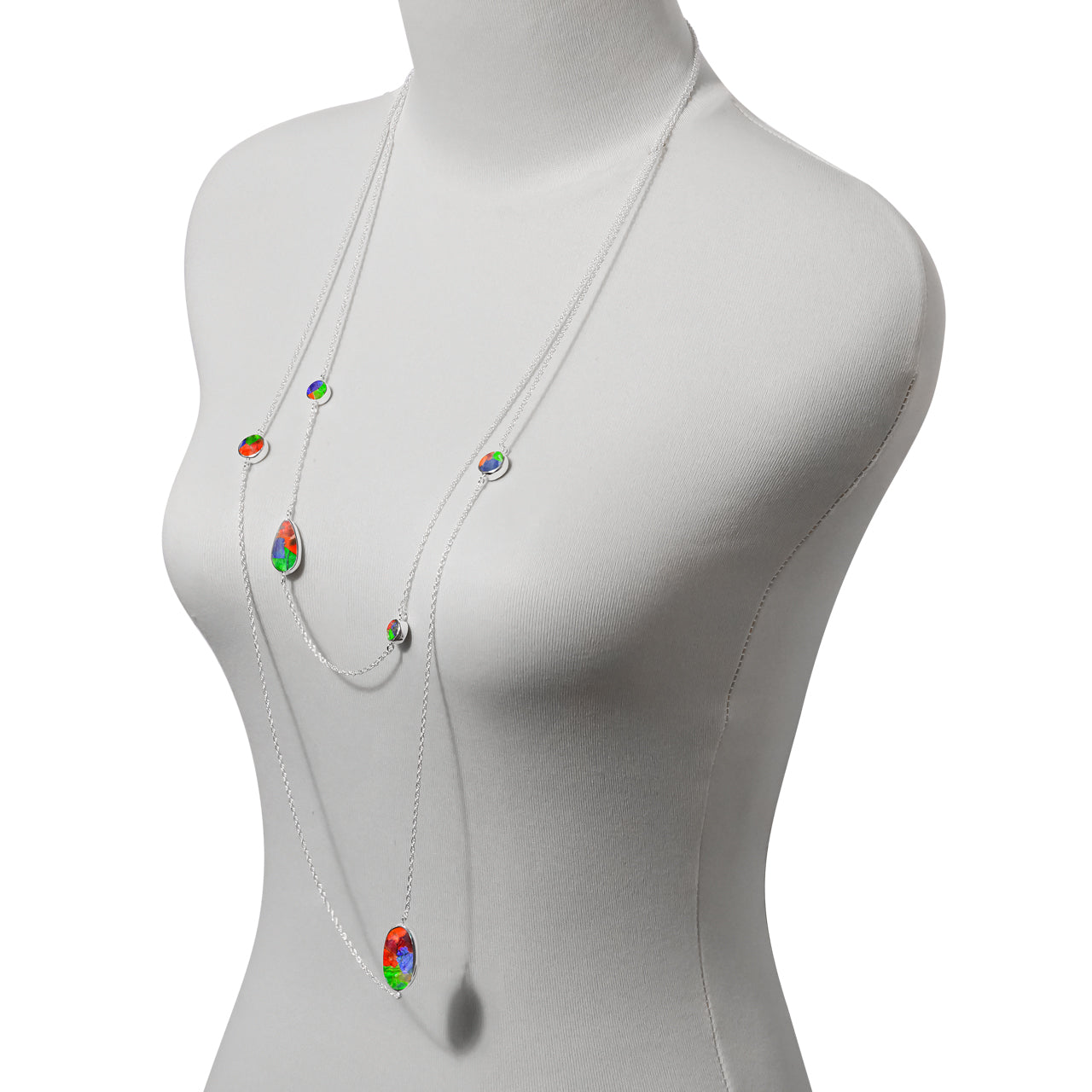Reversible Ammolite & Abalone Shell Double Layer Necklace