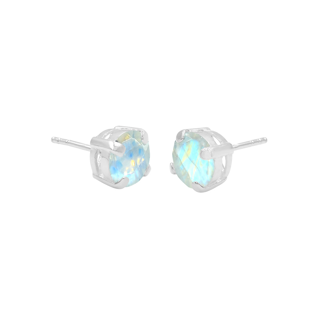 Aretes con forma de poste redondo de 8 mm con piedras preciosas facetadas Starborn en plata de ley