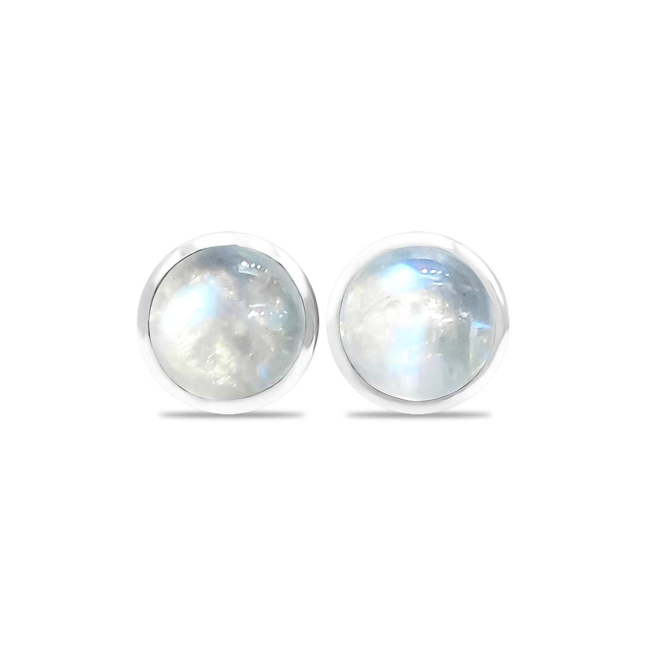 Aretes con forma de poste de piedra lunar arcoíris de Starborn en plata de ley