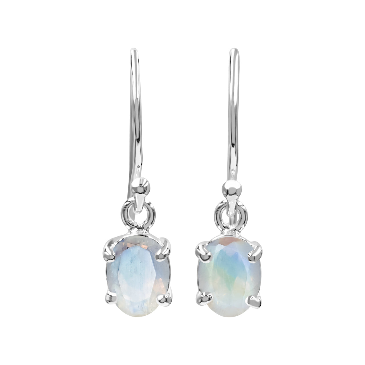 Starborn Rainbow Moonstone Oval Faceted Dangle Earrings in Sterling Silver