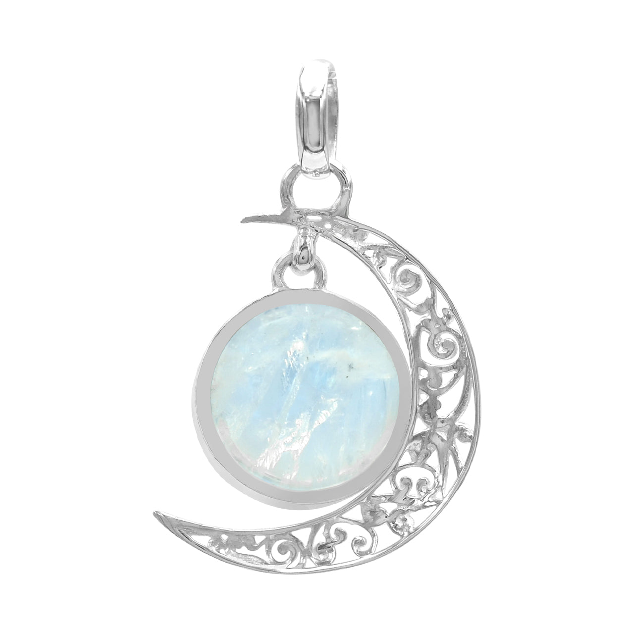 Starborn Regenbogen-Mondstein Halbmond Filigran-Anhänger aus Sterlingsilber
