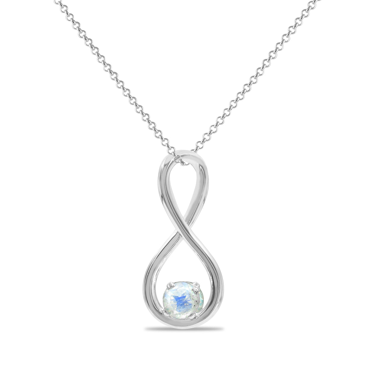 Starborn Faceted Rainbow Moonstone Infinity Pendant in Fine Sterling Silver