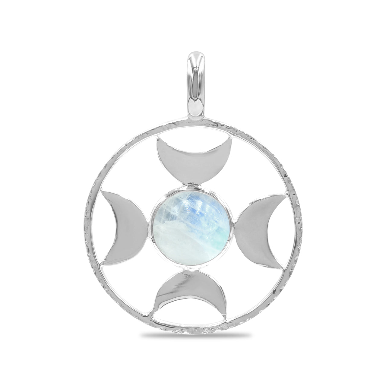 Starborn Kugel Regenbogen-Mondstein Richtungsorientierter Halbmond-Anhänger aus Sterlingsilber