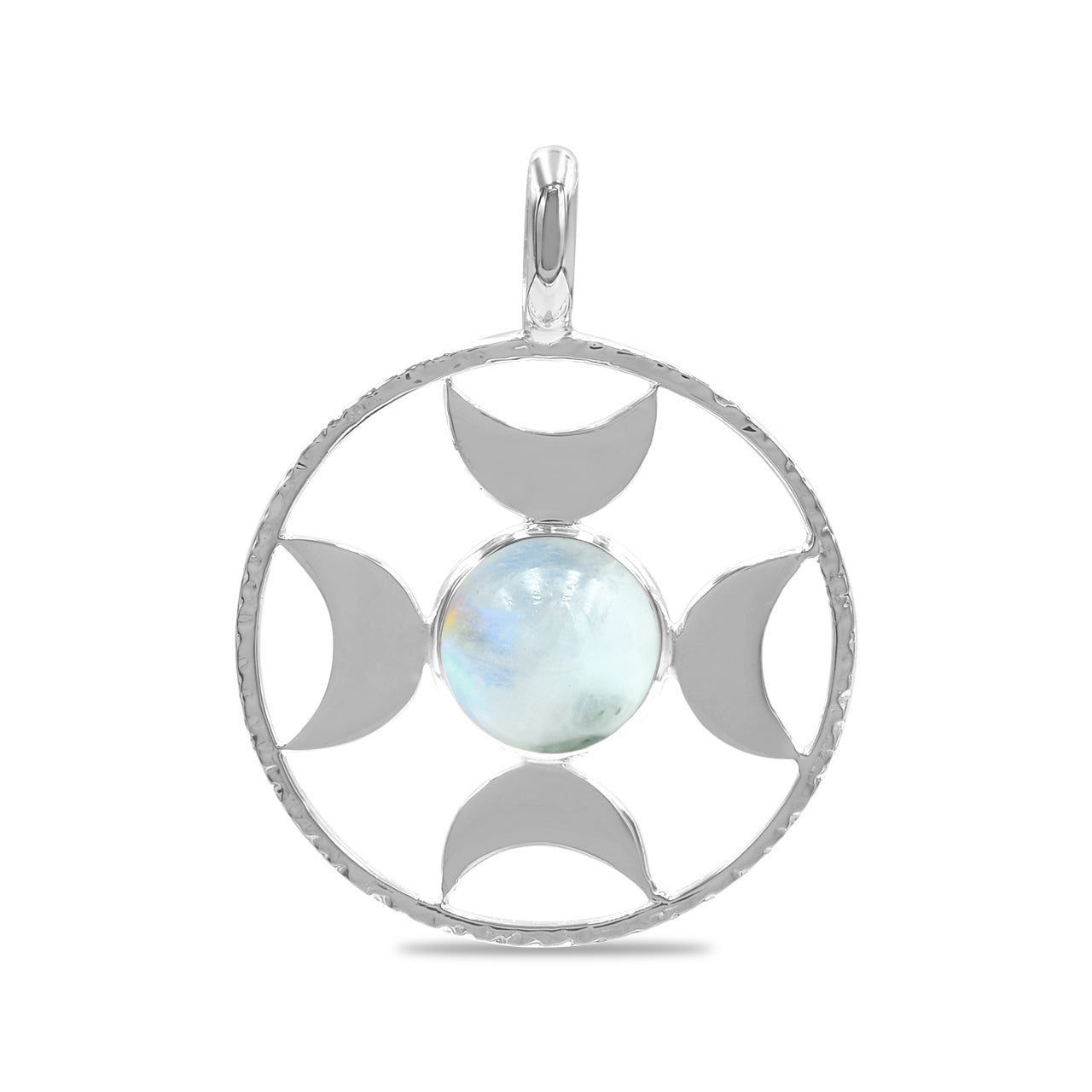 Starborn Kugel Regenbogen-Mondstein Richtungsorientierter Halbmond-Anhänger aus Sterlingsilber