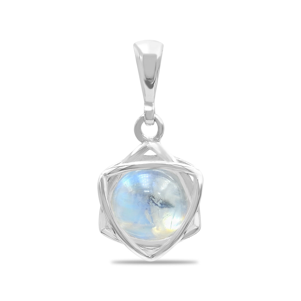 Starborn Rainbow Moonstone Sphere 6-Point Star Pendant in Sterling Silver