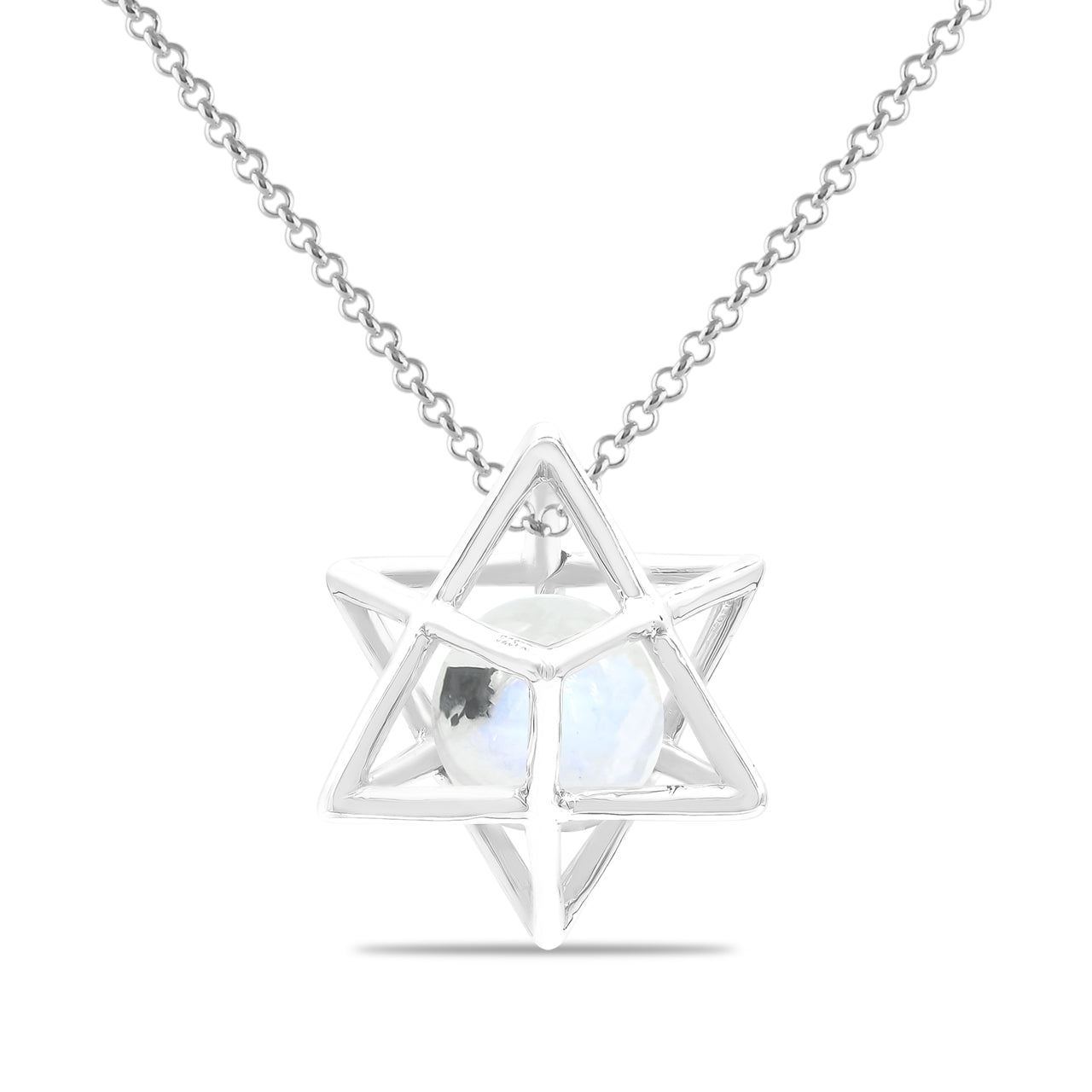 Starborn Merkabah Sterling Silver Cage Pendant and Chain with Gemstone Sphere