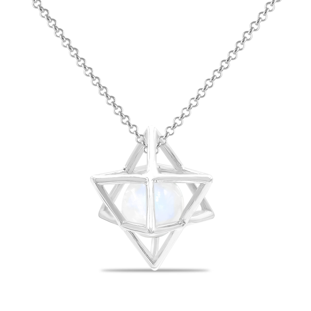 Starborn Merkabah Sterling Silver Cage Pendant and Chain with Gemstone Sphere