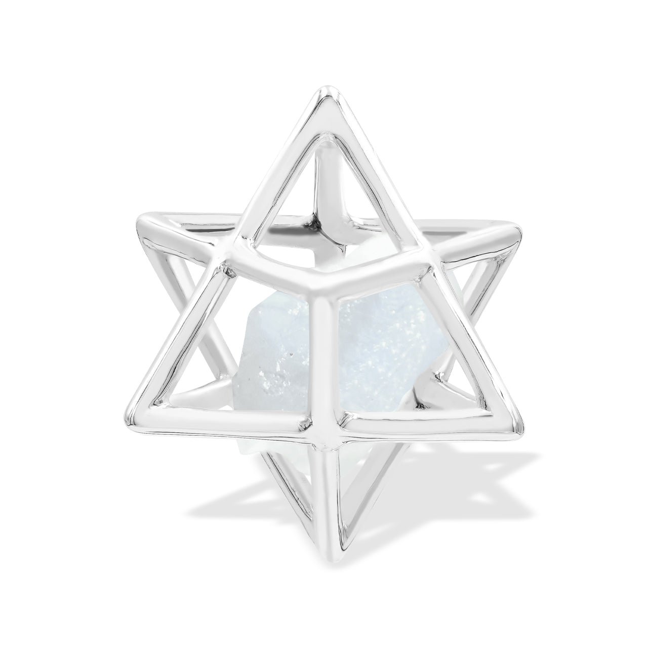 Starborn Natural Raw Rainbow Moonstone in Merkabah Sterling Silver Cage Pendant and Chain