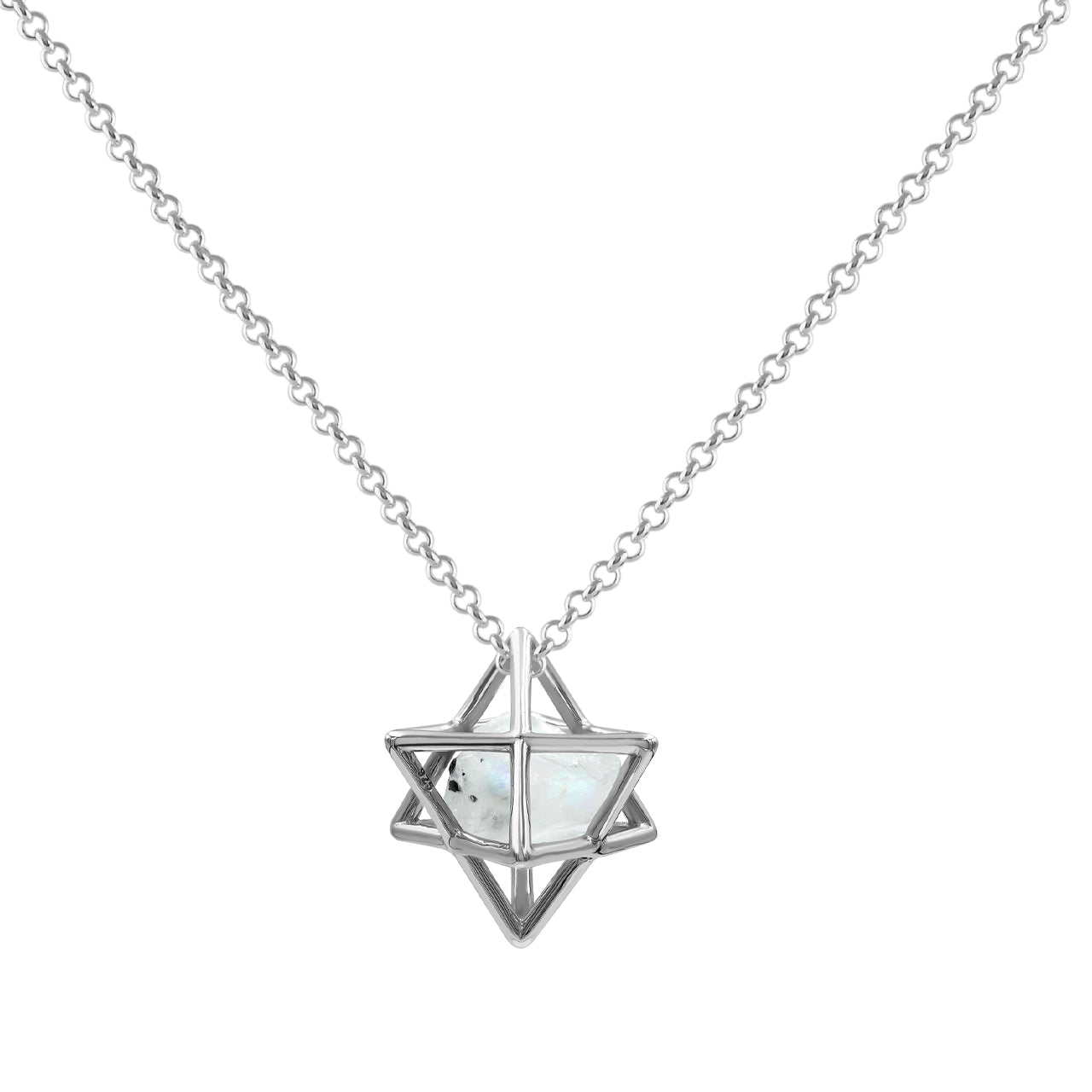 Starborn Merkabah Cage Natural Gemstone with Sterling Silver Pendant and Chain