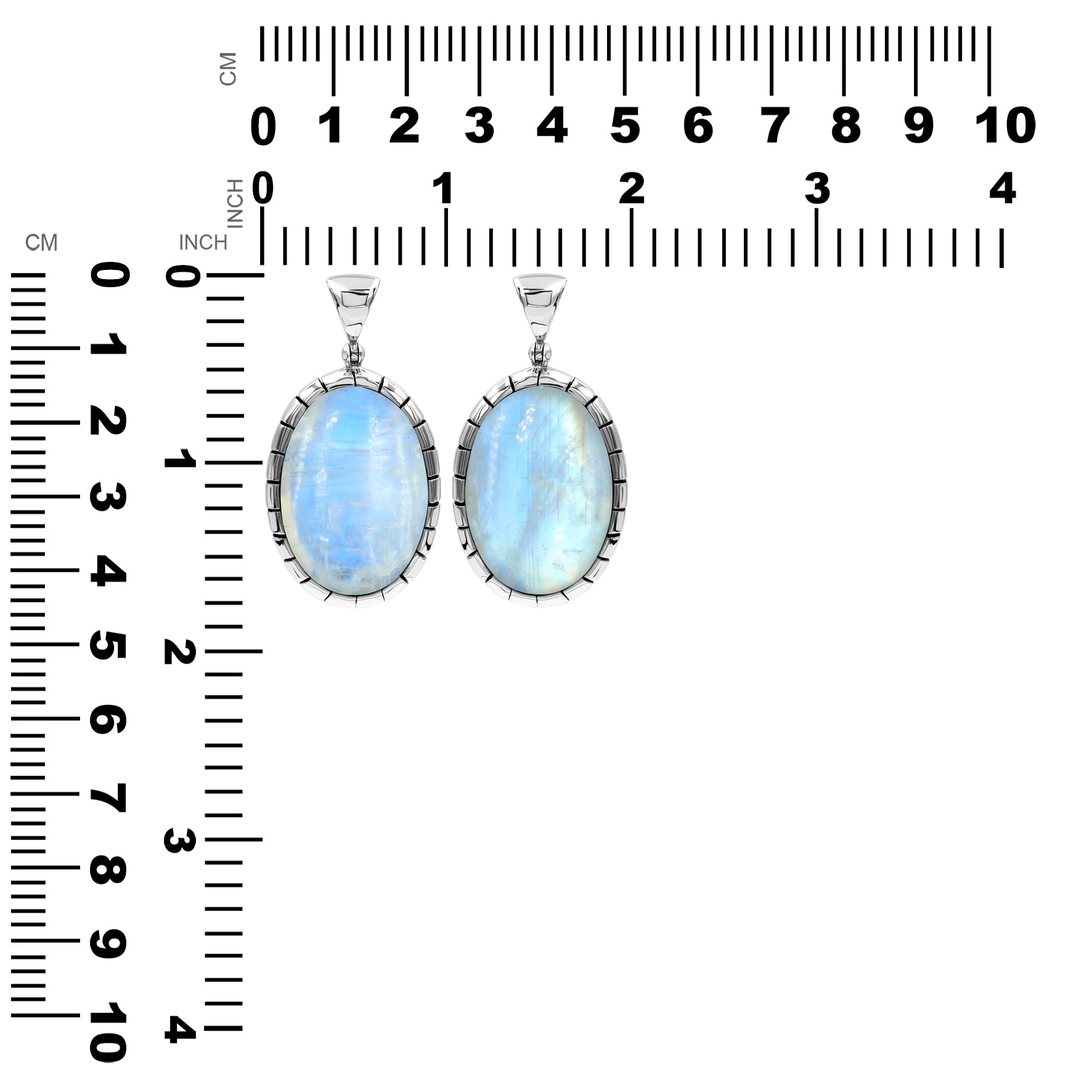 Starborn Rainbow Moonstone Oval Pendant Featuring Striped Accent Bezel in Sterling Silver