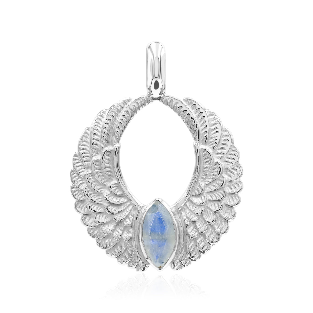Starborn Angel Wings Pendant with Marquise Gemstone in Sterling Silver