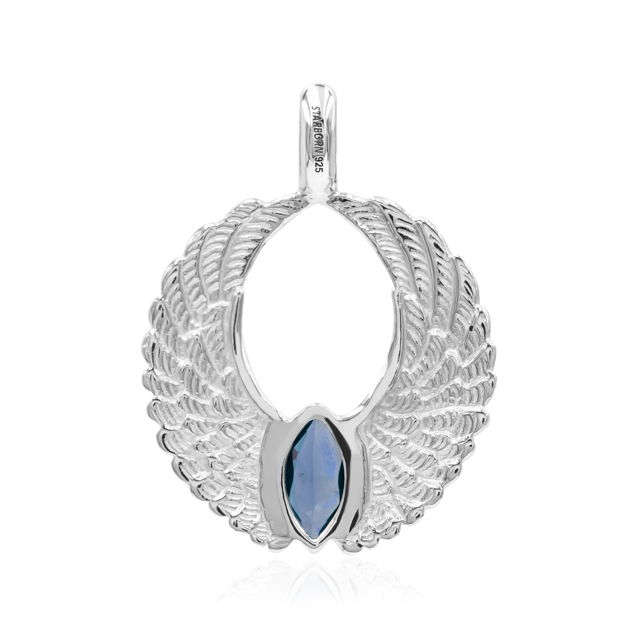 Starborn Angel Wings Pendant with Marquise Gemstone in Sterling Silver
