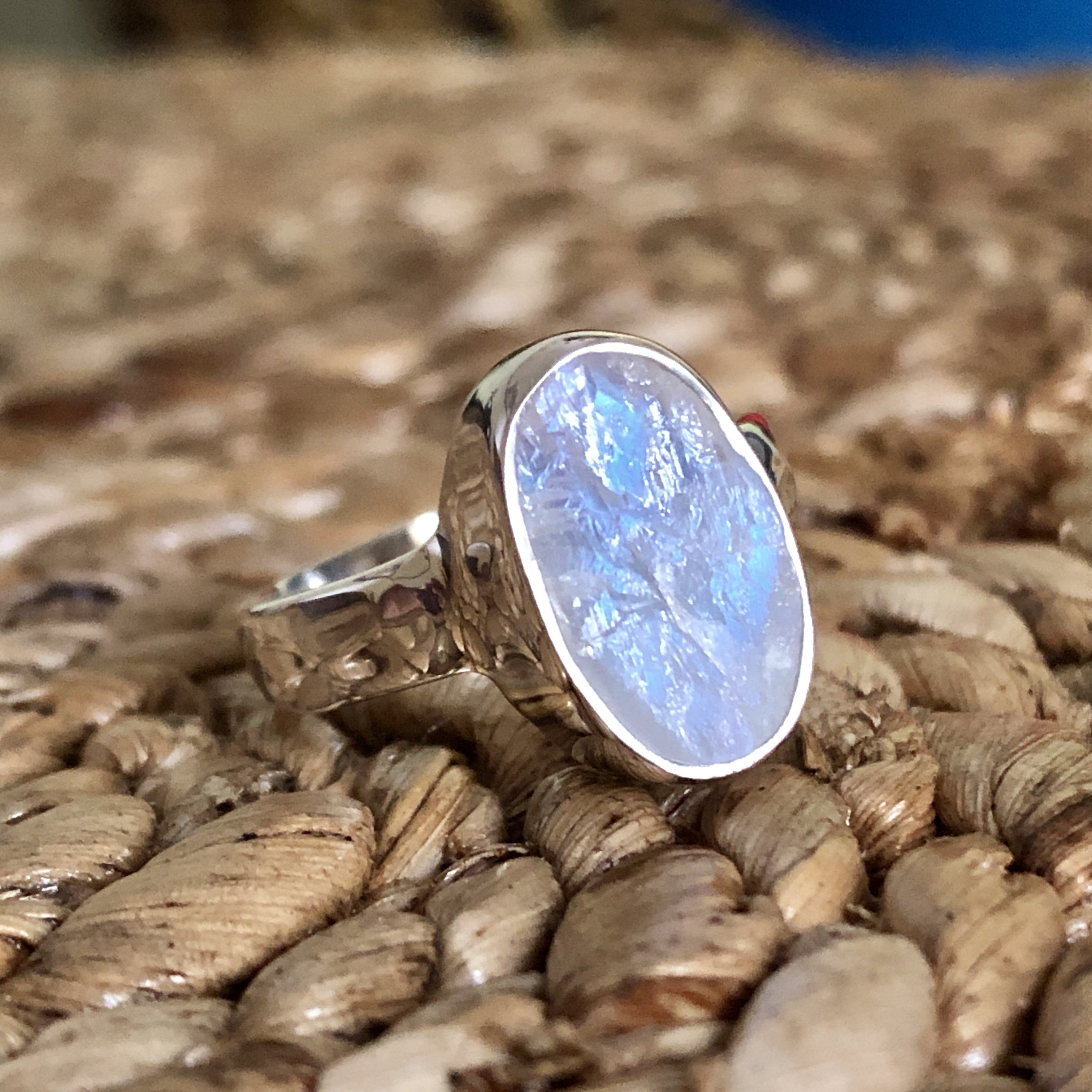 Starborn Rainbow Moonstone Ring in Sterling Silver