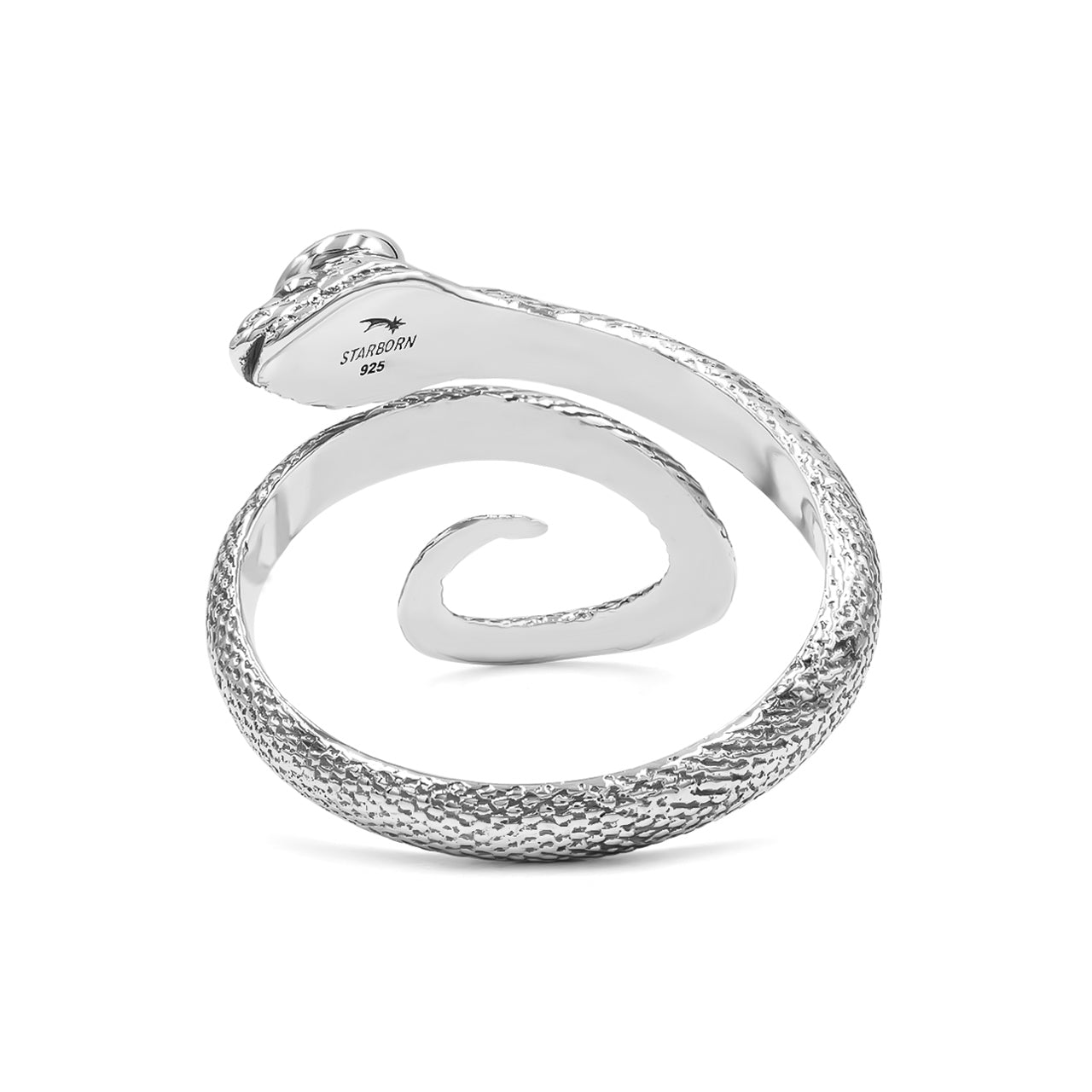 Starborn Coiled Snake Ring with Faceted Rainbow Moonstone in Sterling Silver