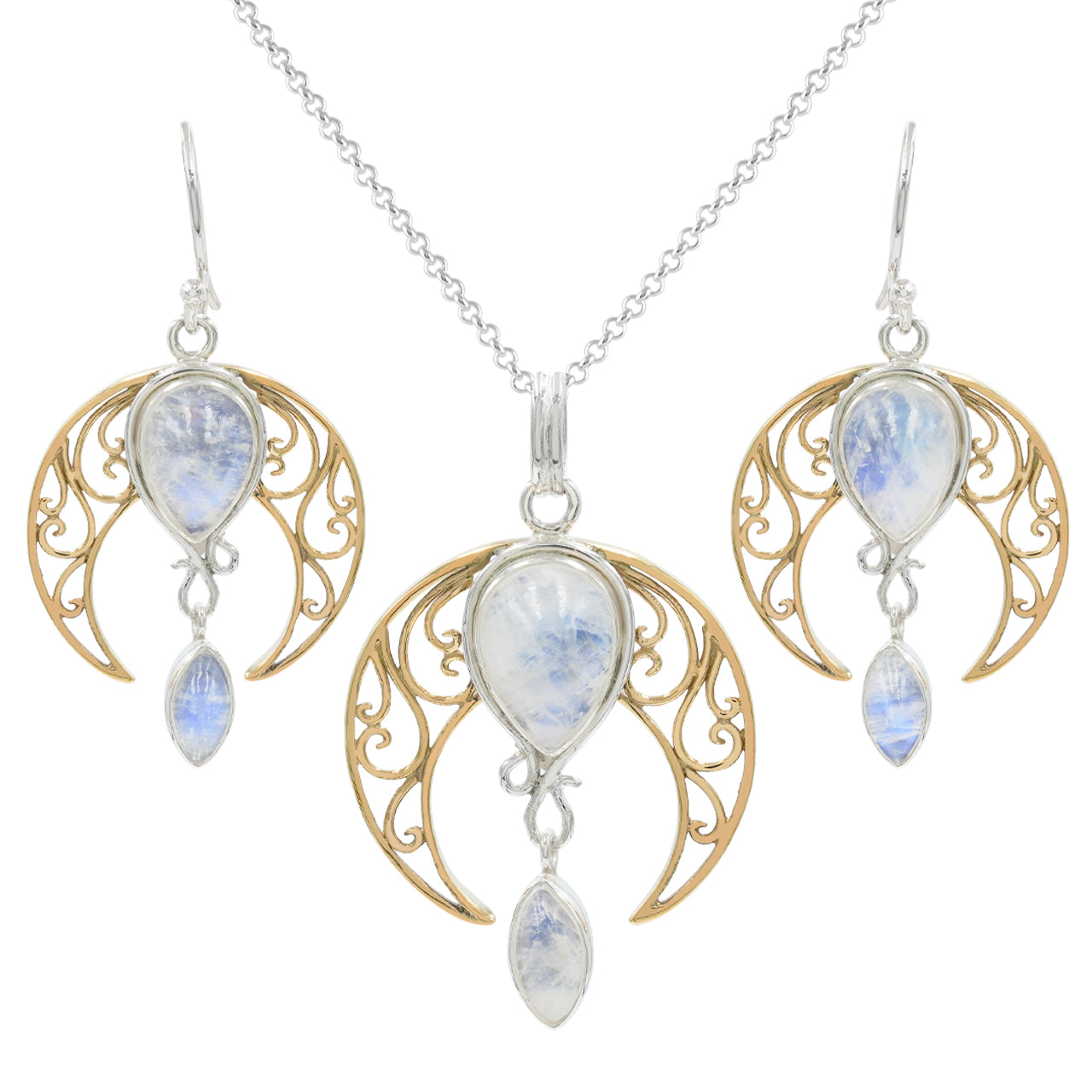 Colgante y pendientes celestiales de piedra lunar arcoíris Starborn