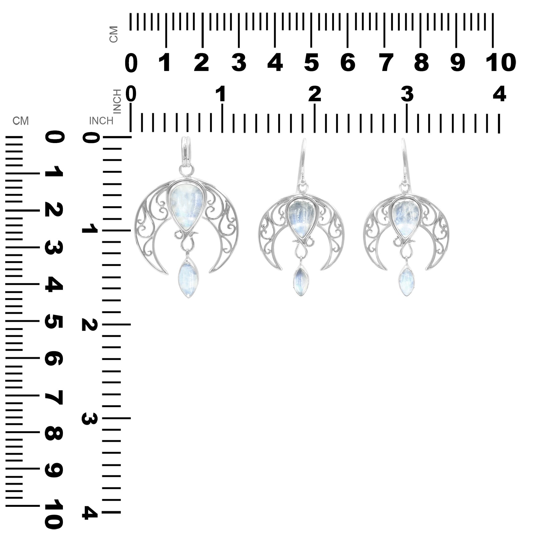 Starborn Rainbow Moonstone Celestial Pendant and Earring Set in Sterling Silver