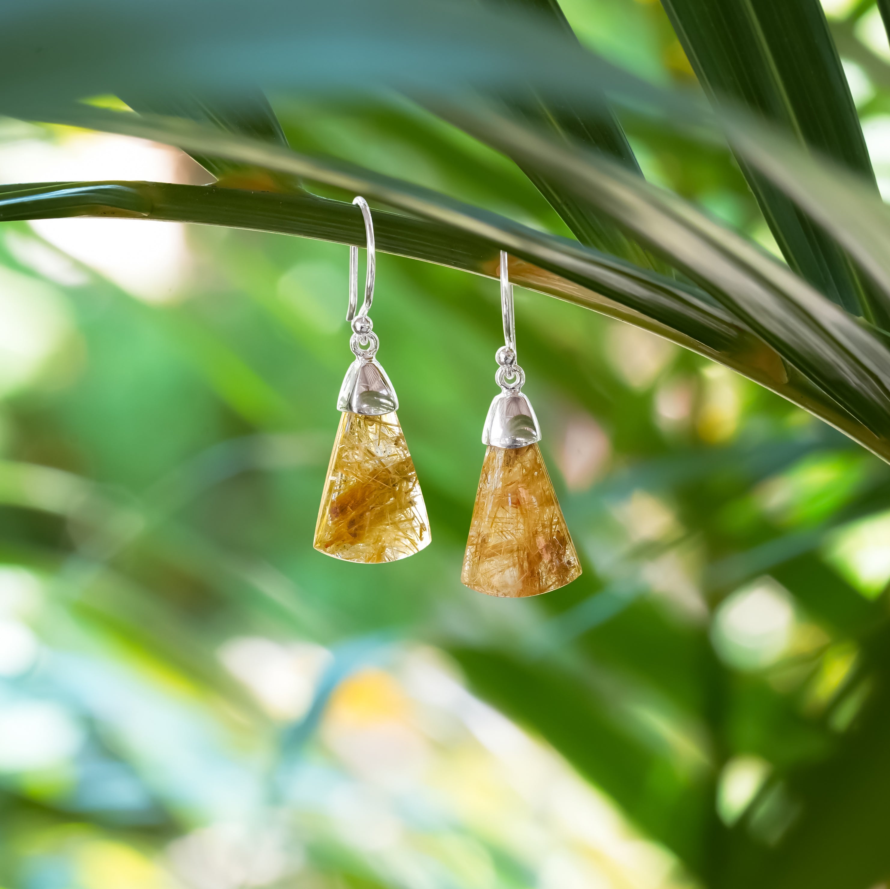 Aretes colgantes de cuarzo rutilado Starborn en plata de ley