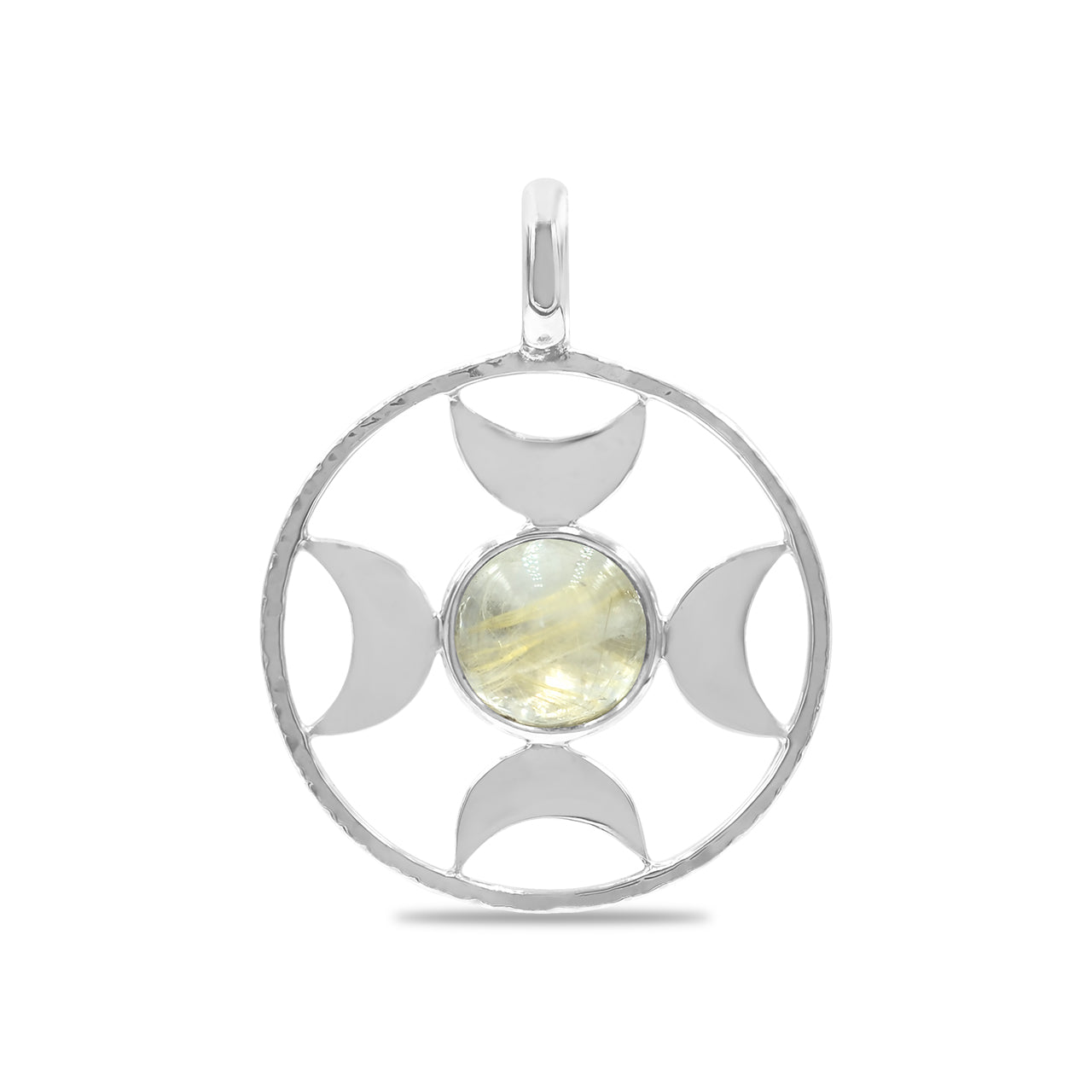 Starborn Sphere Rutilated Quartz Directional Crescent Moon Pendant in Sterling Silver