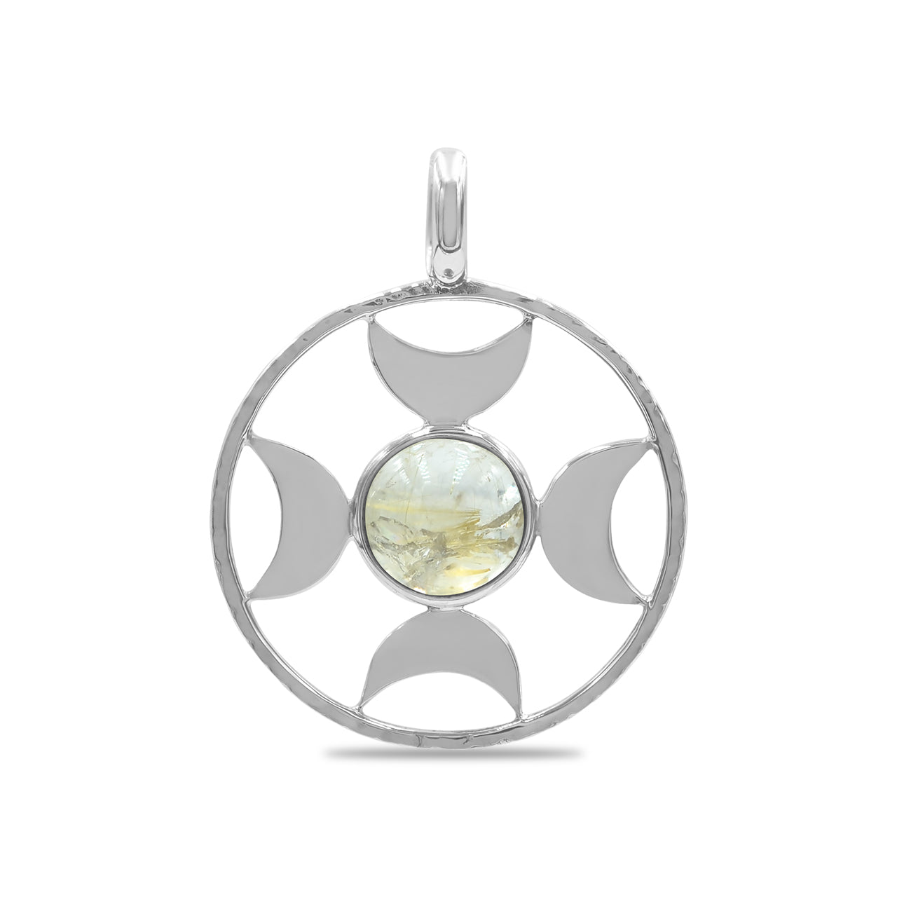 Starborn Sphere Rutilated Quartz Directional Crescent Moon Pendant in Sterling Silver