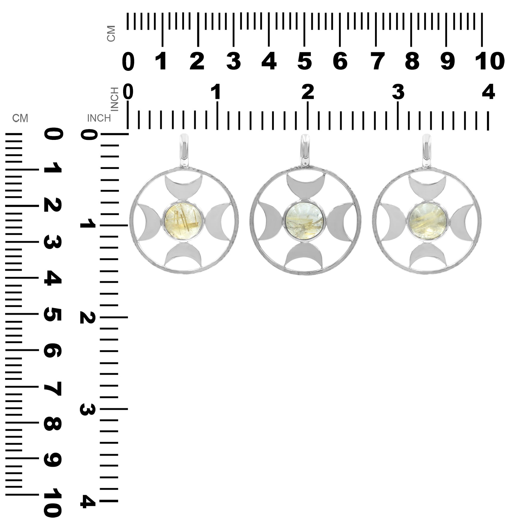 Starborn Sphere Rutilated Quartz Directional Crescent Moon Pendant in Sterling Silver