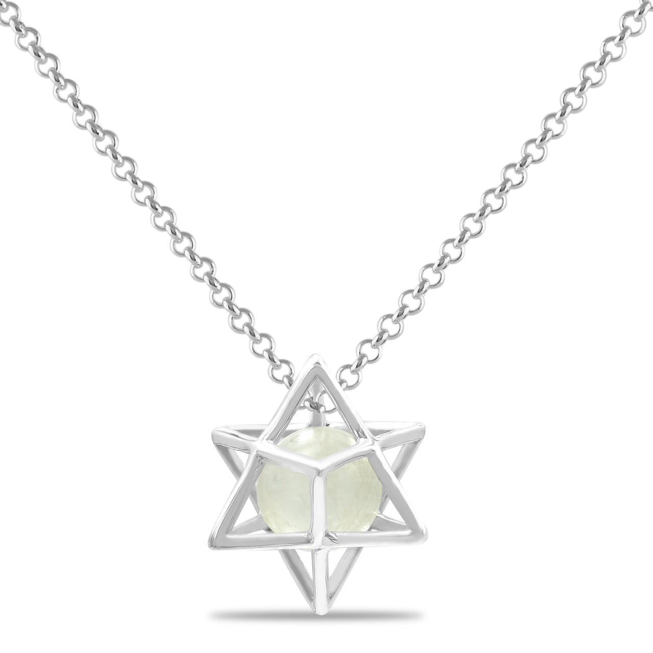 Starborn Merkabah Sterling Silver Cage Pendant and Chain with Gemstone Sphere