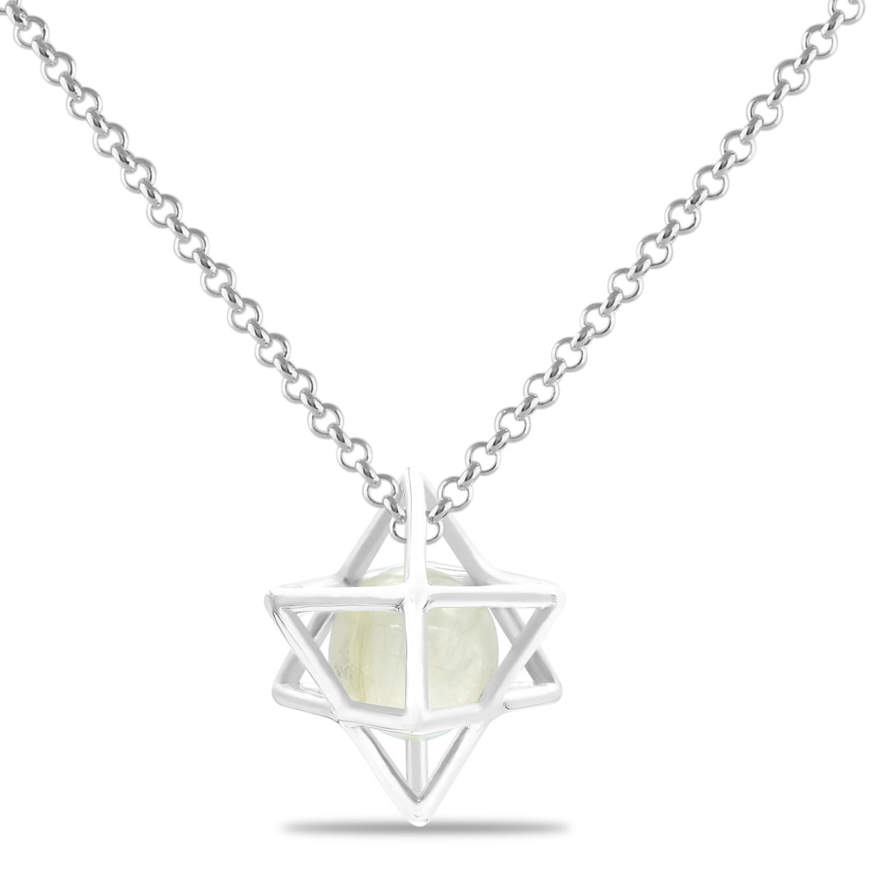 Starborn Merkabah Cage Gemstone Sphere with Sterling Silver Pendant and Chain