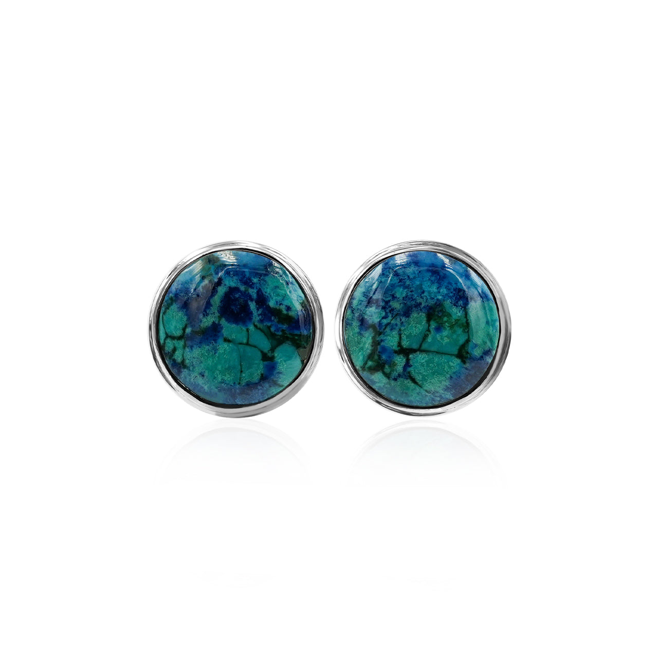 Aretes con forma de poste con engarce de bisel doble y redondos de piedras preciosas Starborn de 10 mm en plata de ley