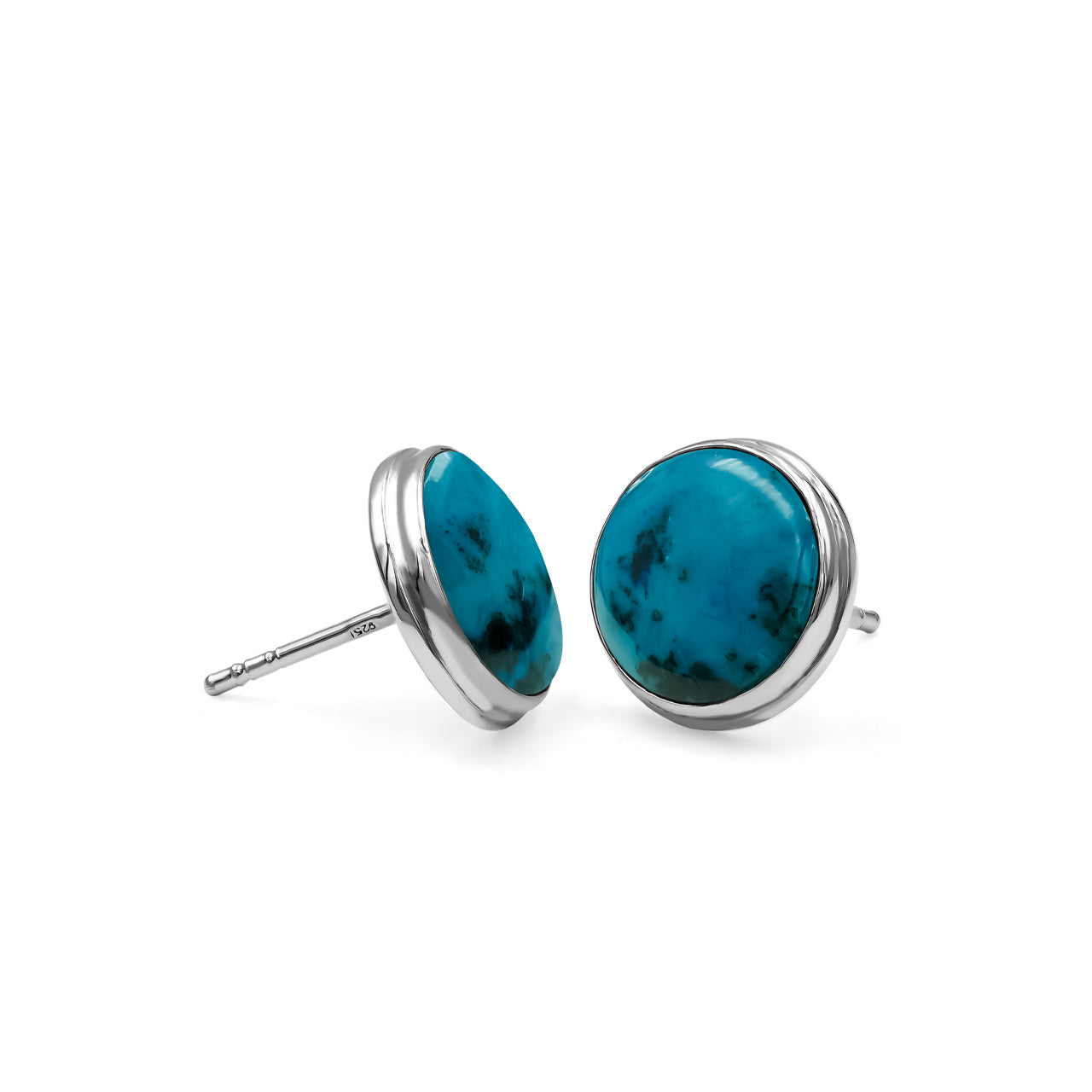 Starborn Shattuckite Round 10 mm Double Bezel Set Post Earrings in Sterling Silver