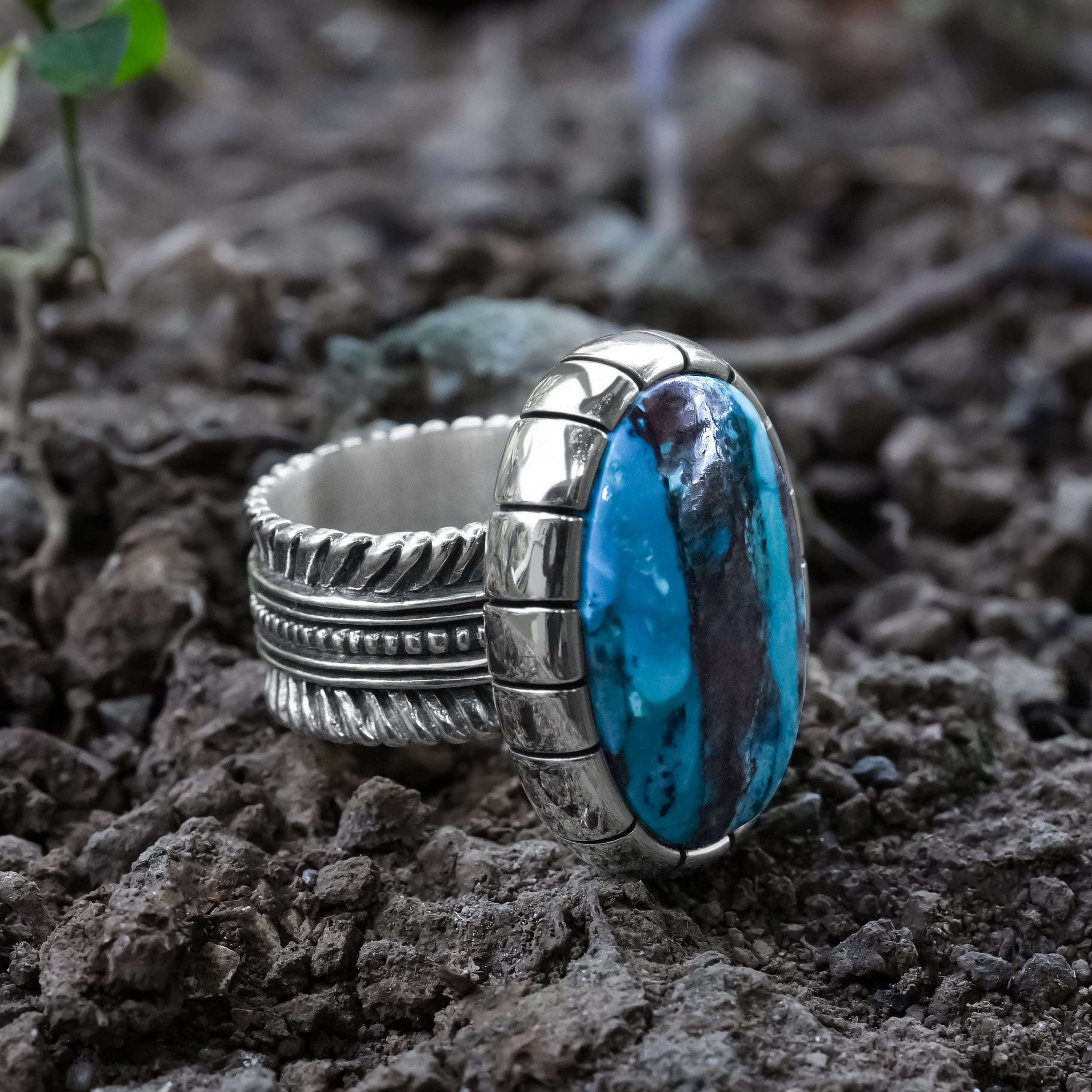 Starborn Shattuckite Ring with Bali Design Shank in Sterling Silver