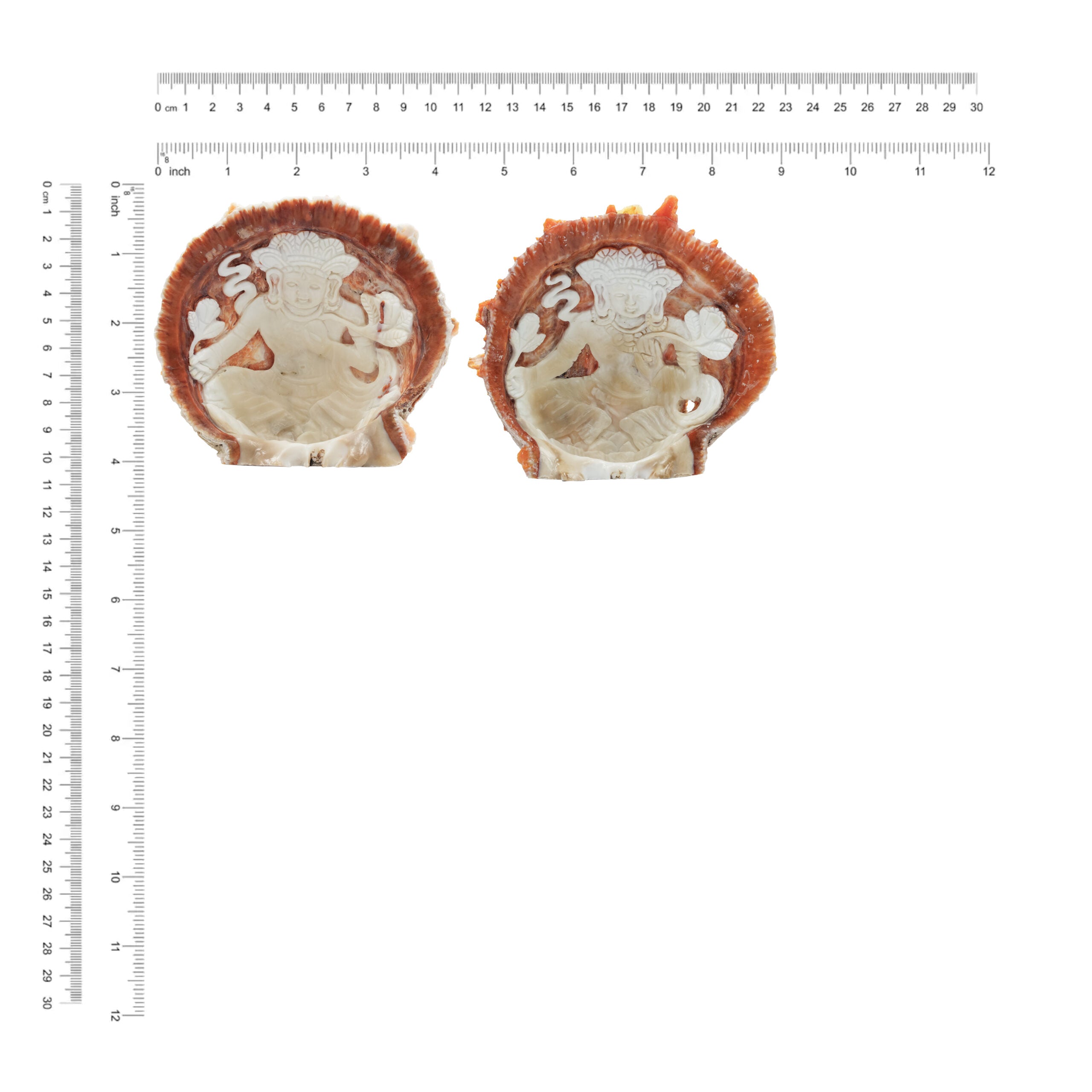 Carved Spiney Oyster Shell Featuring Tara Goddess