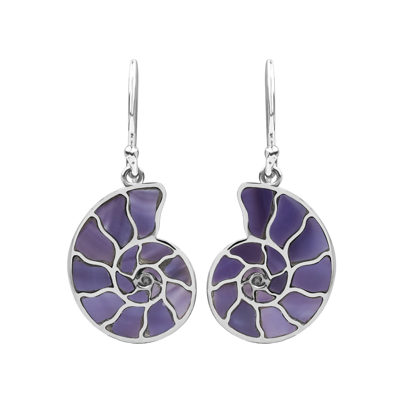 Starborn Nautilus Ammonite with Purple Shell Inlay Earrings in Sterling Silver - Large