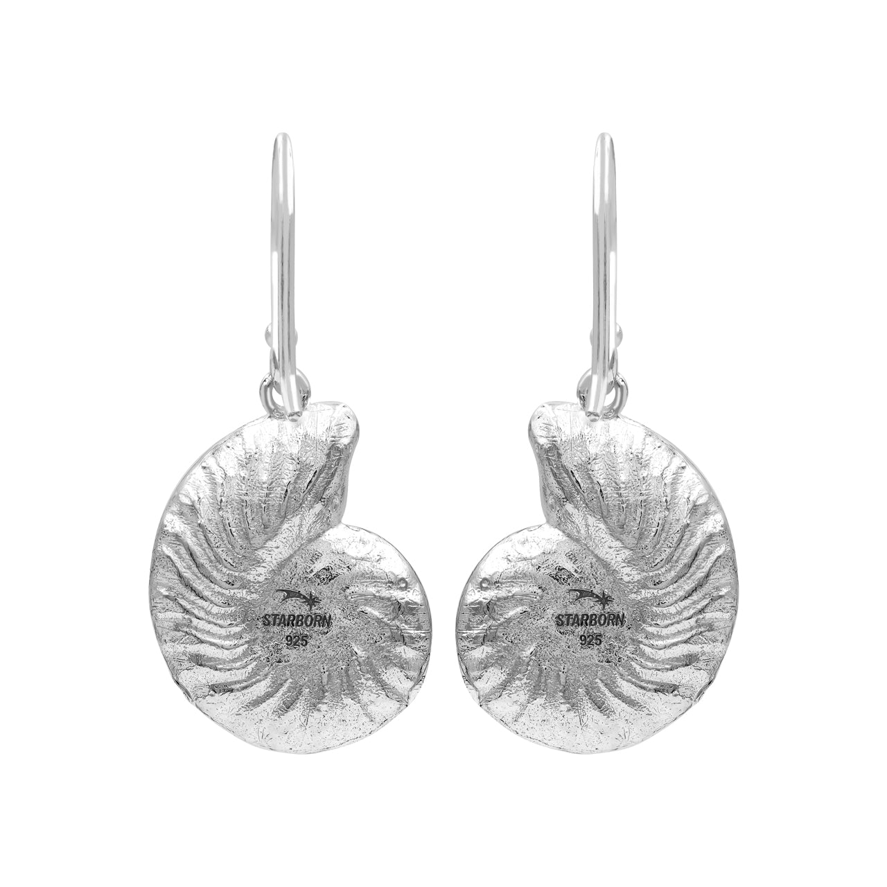 Starborn Nautilus Ammonite with Tiffany Shell Inlay Earring in Sterling Silver - Large