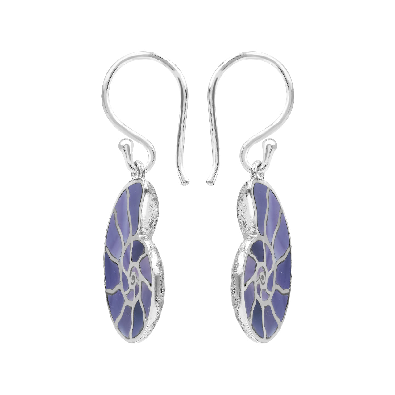 Starborn Nautilus Ammonite with Purple Shell Inlay Earrings in Sterling Silver - Large